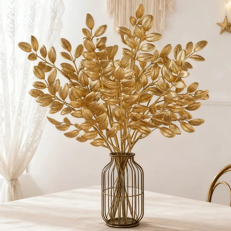 10 pièces plantes artificielles feuilles dorées décoration de table de maison de festival extérieur mariage jardin cour guirlande couronne cadeaux DIY accessoire