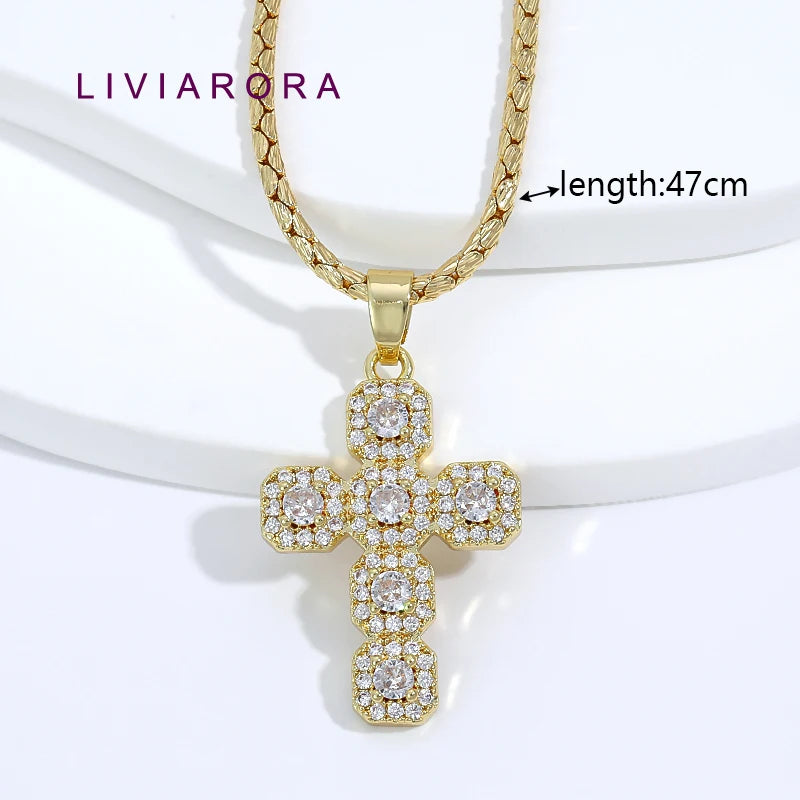 1Pc 18K Gold Plated Brass Iced Out Cross Pendant Necklace Hip Hop Religious Cross Pendant Necklace For Unisex Jewelry Gift