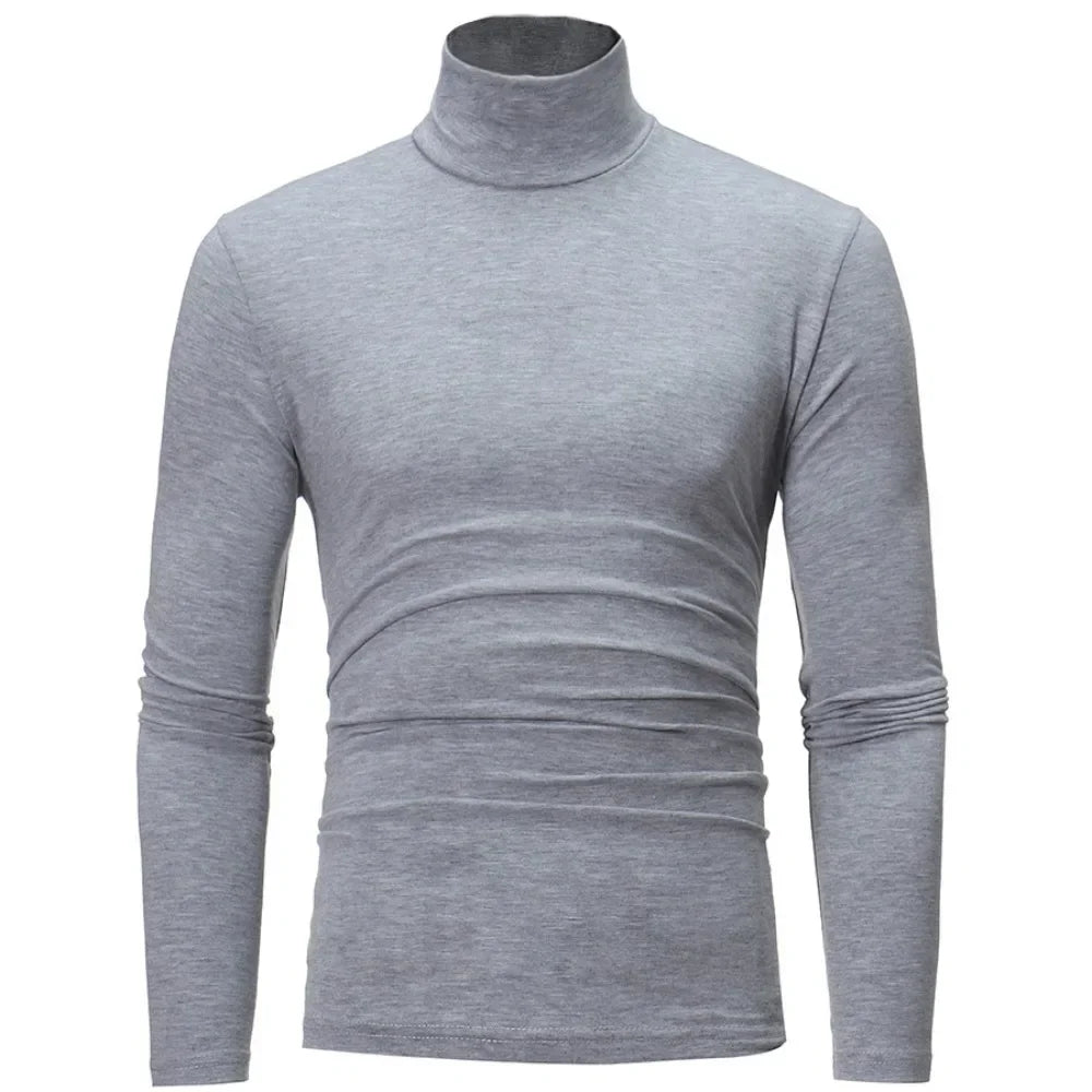 Autumn Spring Men's Bottoming Turtleneck Tops Slim Fit High Elastic Pullover Solid Color Stretchy Tees Basic Male Costume
