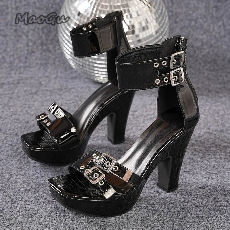 Schwarze Plateausteg-Mules mit Absatz für Damen, Sandaletten mit offener Spitze und hohem Absatz, modische Damenschuhe für draußen, Größe 43