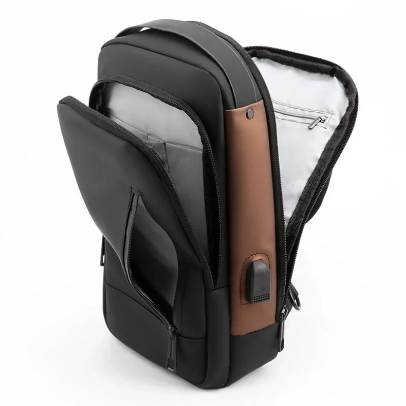 Men’s Nylon Crossbody Chest Bag with Lock Detail