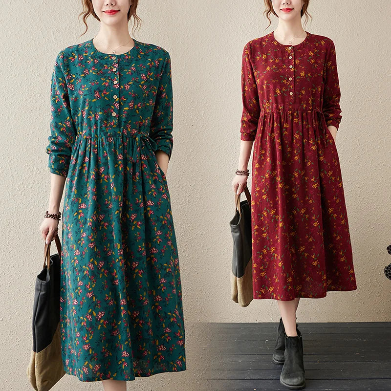 Abito midi floreale donna in cotone e lino — immagine 3