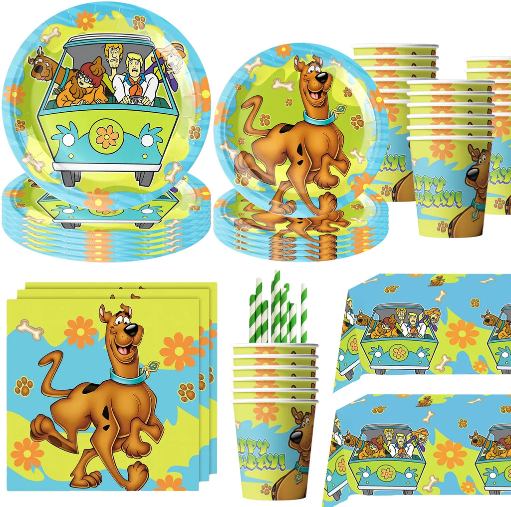 Cute Dog Birthday Party Decoration Tableware Scooby Birthday Disposable Tablecloth Plate Cup Baby Shower Kids Favors Supplies