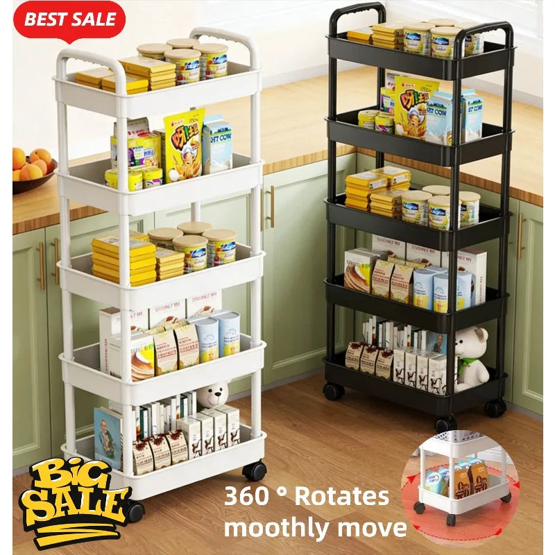 Estante de almacenamiento de cocina de 5 niveles, carrito móvil, organizador de pie de múltiples capas, para aperitivos, frutas y verduras