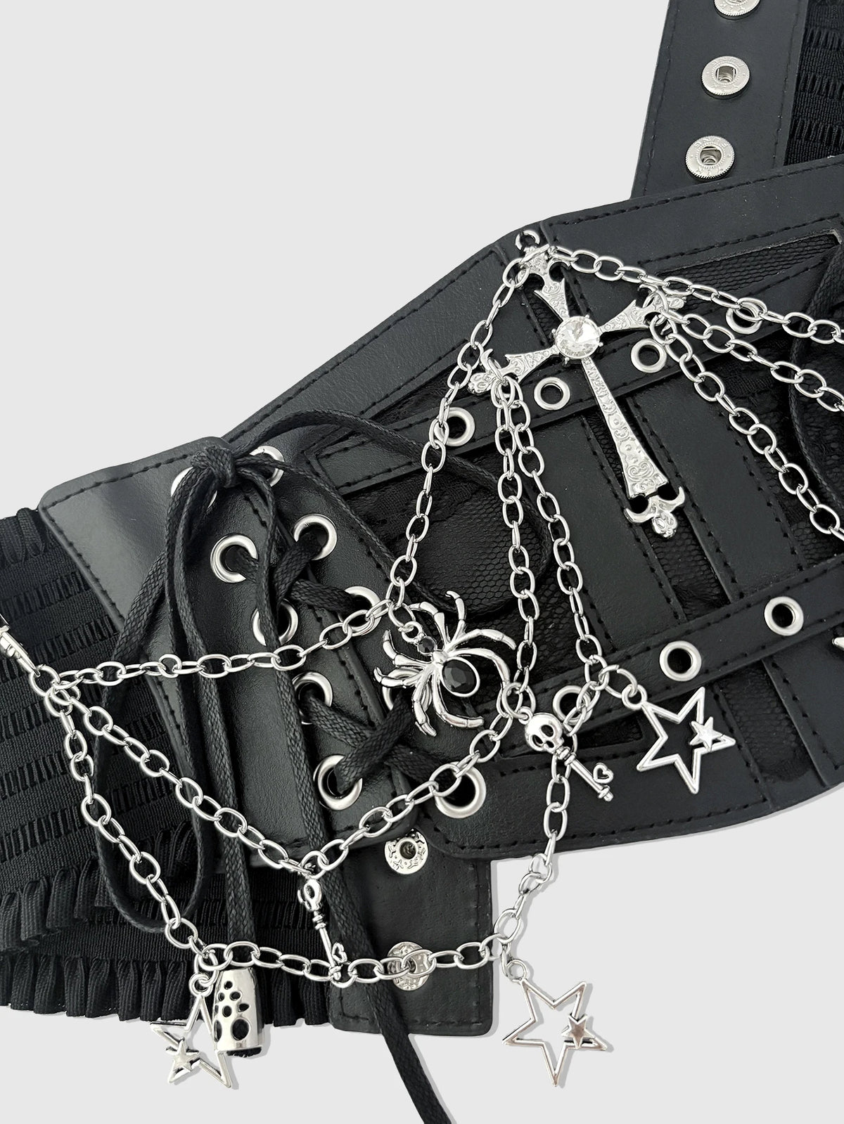 Ceinture large élastique à chaînes croisées tendance pour femme HERSHINE, accessoires Y2K gothique, punk, Harajuku, rock, hip-hop, printemps, été