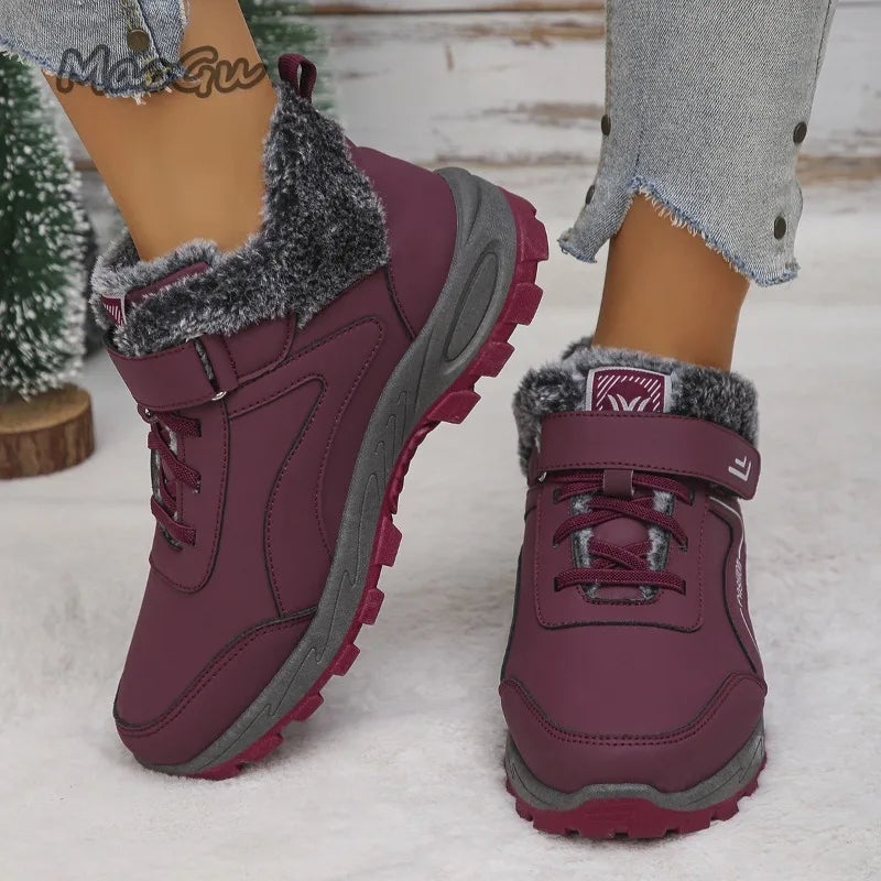 Damen-Winterstiefel, warm und kuschelig gefüttert, mit Plateau, rutschfester Sohle und Fellbesatz, knöchelhoch, für Outdoor-Aktivitäten, Größe 36