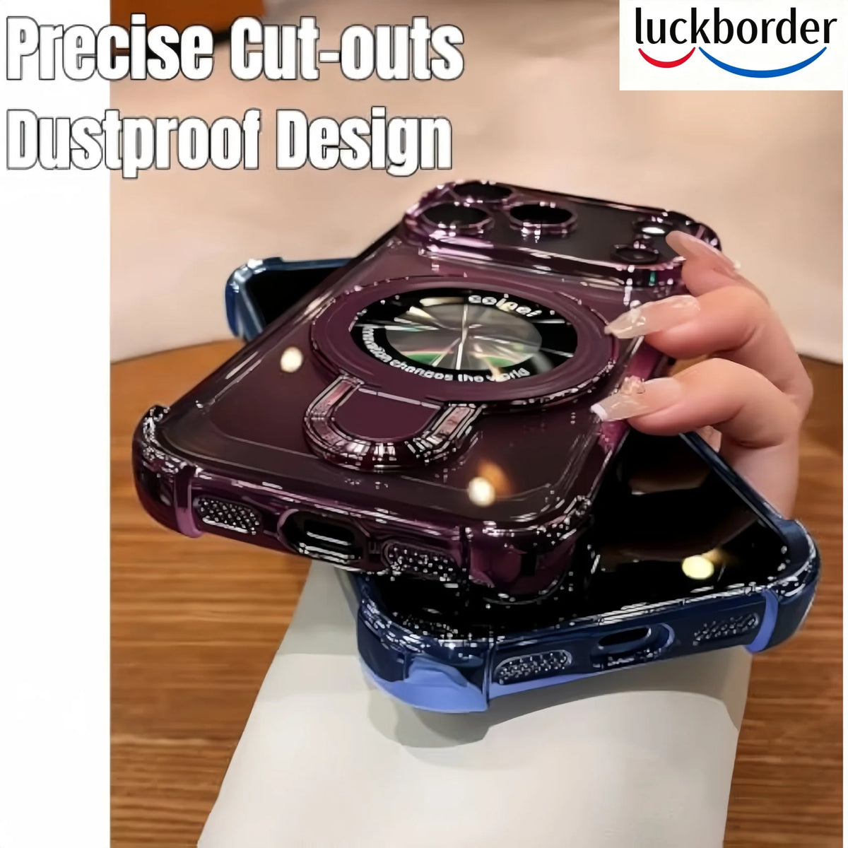 For iPhone 18 17 Pro Max Case Clear with Magnetic Ring Stand Lanyard, Luxury Design Camera Lens Protector Plating Case,Burgundy