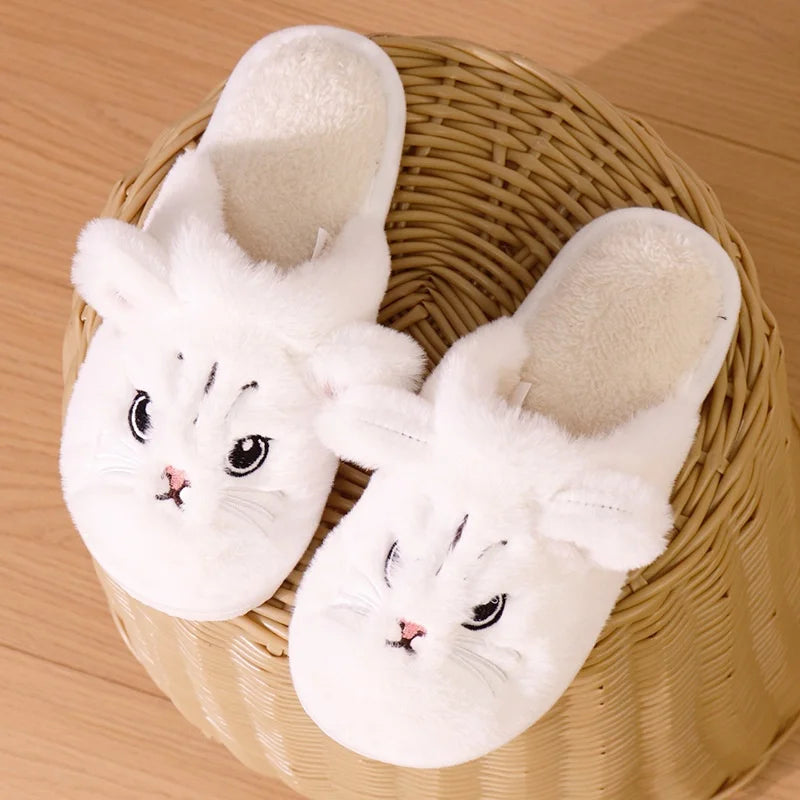 Pantuflas de algodón con diseño de gatito tierno para pareja, divertidas y casuales, sandalias con suela suave para el hogar, chanclas silenciosas para adultos y mujeres.