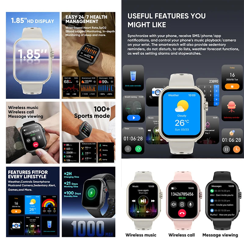 Watch Ultra 2 SE Men Women 1000mAh HD AMOLED 100+Sport Heart Rate Bluetooth Call GPS Track Waterproof Smartwatch For iOS Android