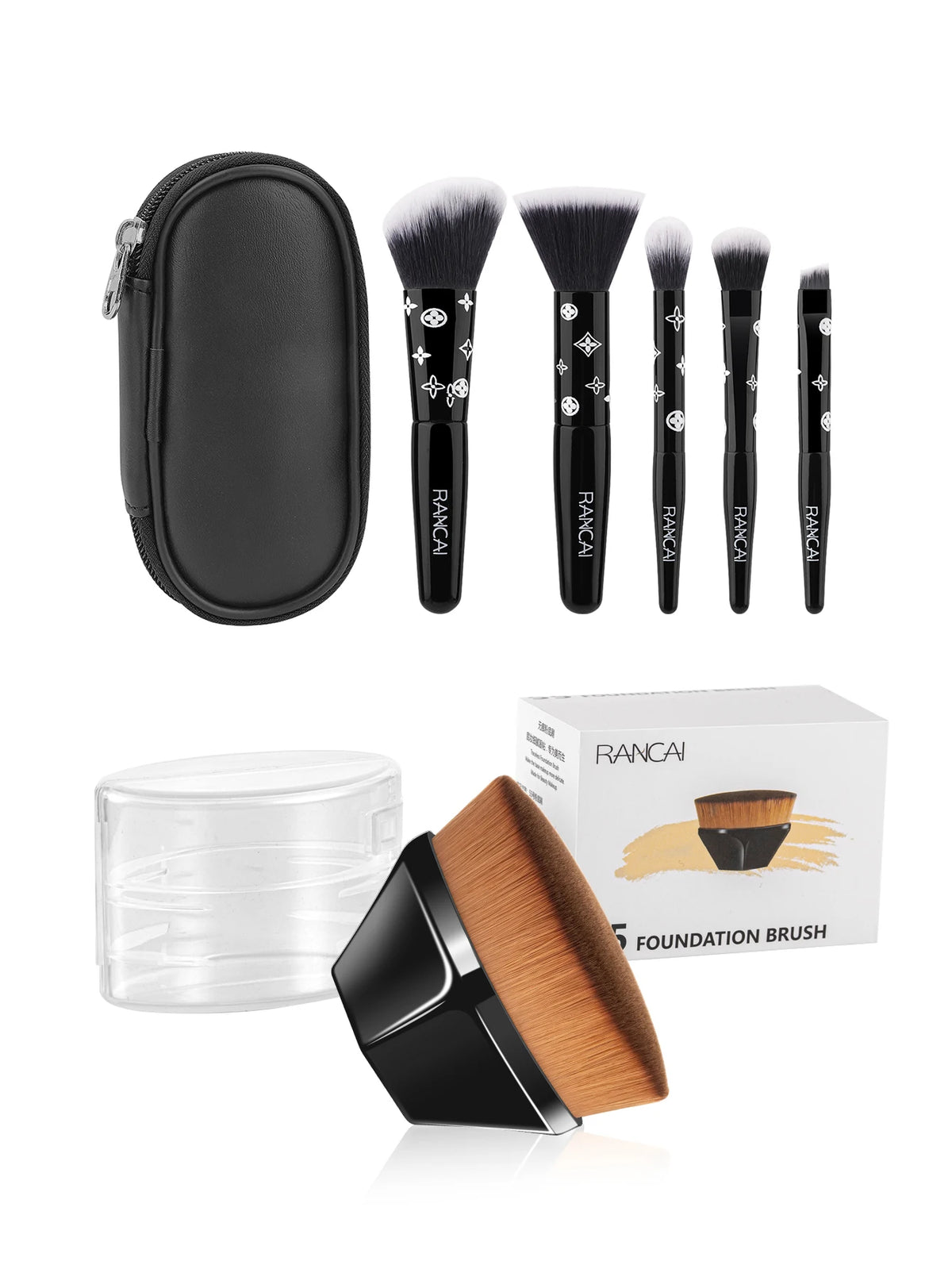 5-teiliges niedliches, kompaktes Make-up-Pinselset mit Etui, hochwertige Pinsel für makellose Foundation, Rouge und Lidschatten-Applikation, Kosmetikwerkzeuge
