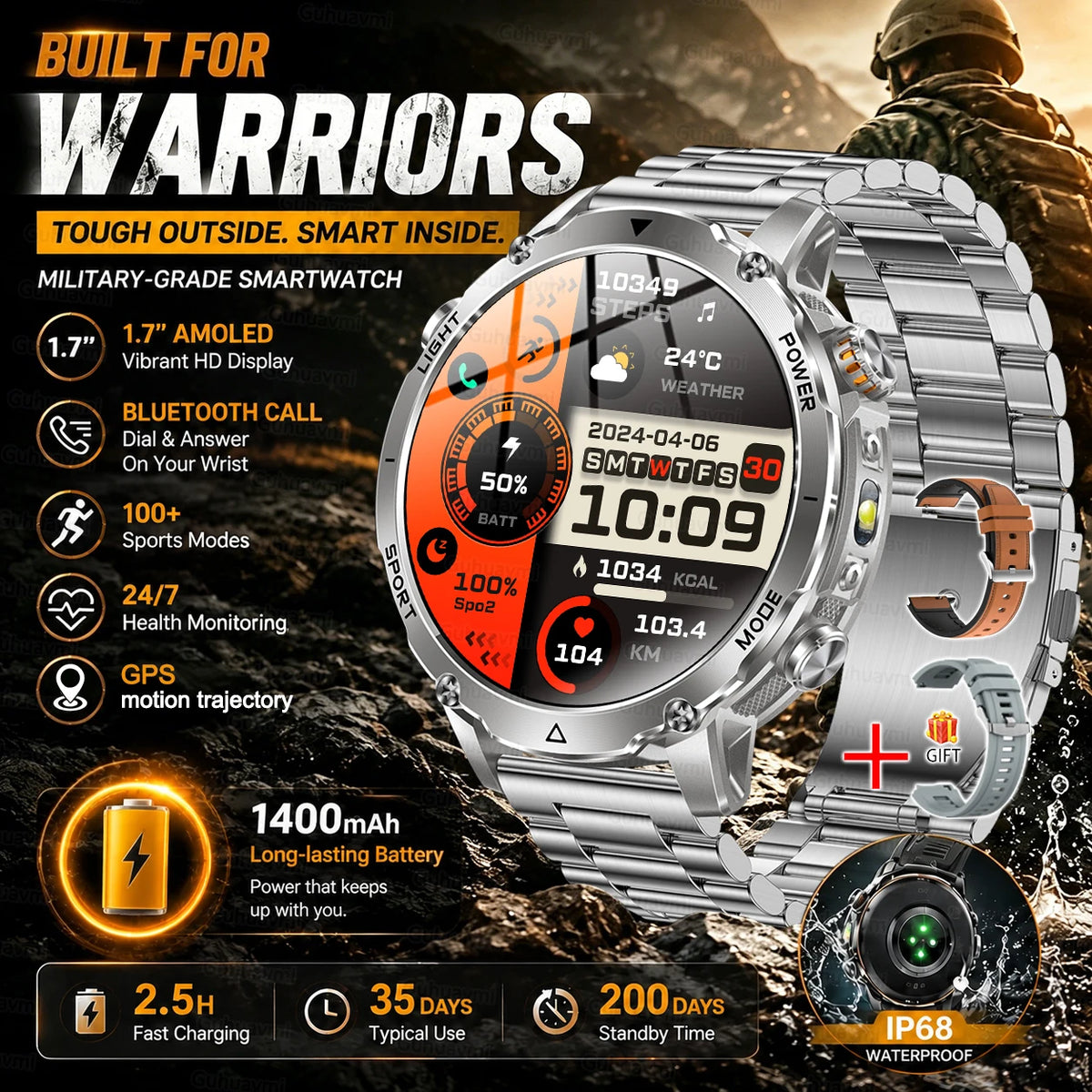 Rugged Outdoor Smartwatch with Bluetooth Calling