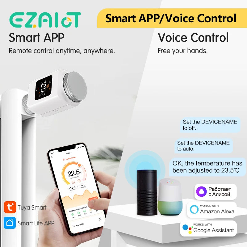 Tuya Smart WiFi Thermostatic Radiator Valve TRV Programmable Thermostat Radiator Heating Controller Actuator Works With Alexa Google Home Yandex Alice Smart Life App Remote