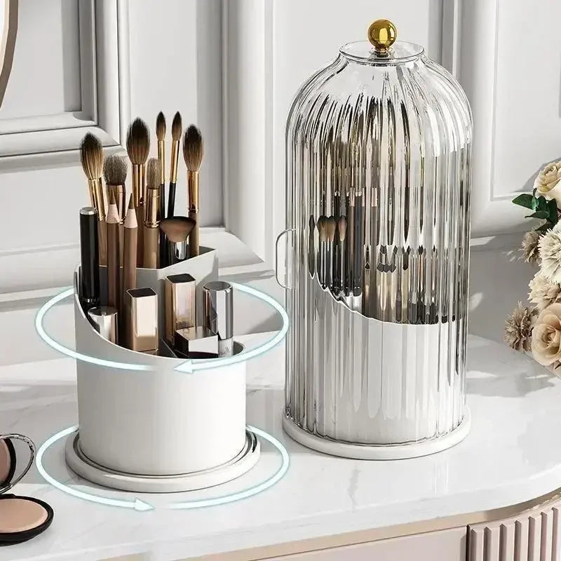 Um 360° drehbarer Make-up-Pinselhalter, Kosmetik-Organizer für den Schreibtisch, Kosmetik-Aufbewahrungsbox, Lippenstift- und Augenbrauenstifthalter, Schmuckbehälter