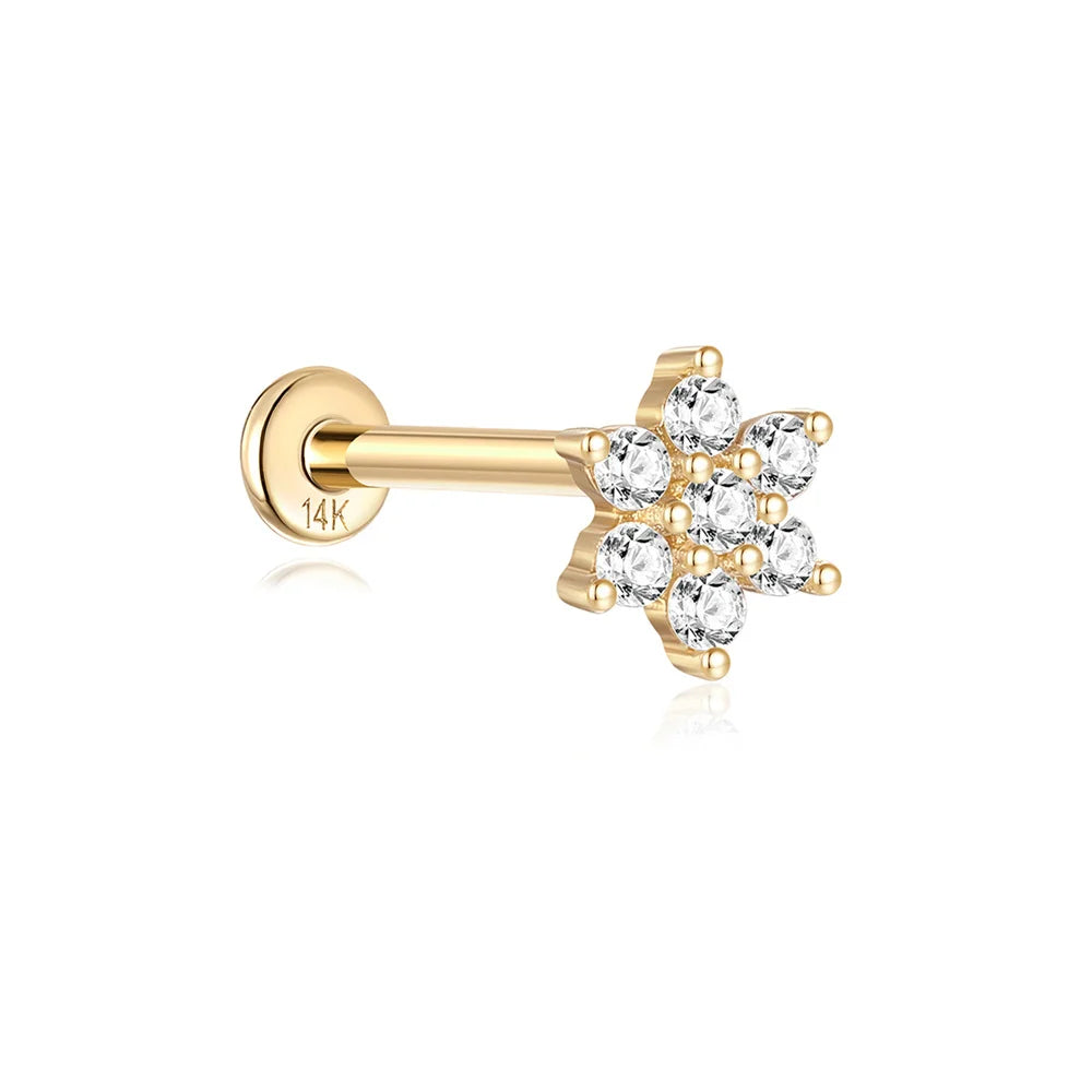 AIDE Real 14K Solid Gold Multiple Sizes Zircon Pendant Stud Earring Simple IND Piercing Ear Bone Ear Studs DIY Vintage Jewelry