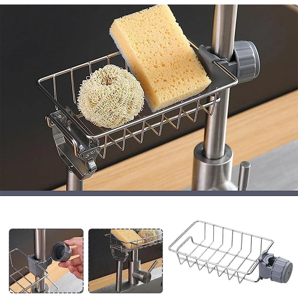 Faucet-Mounted Kitchen Sink Caddy for Sponge, Soap & Brush