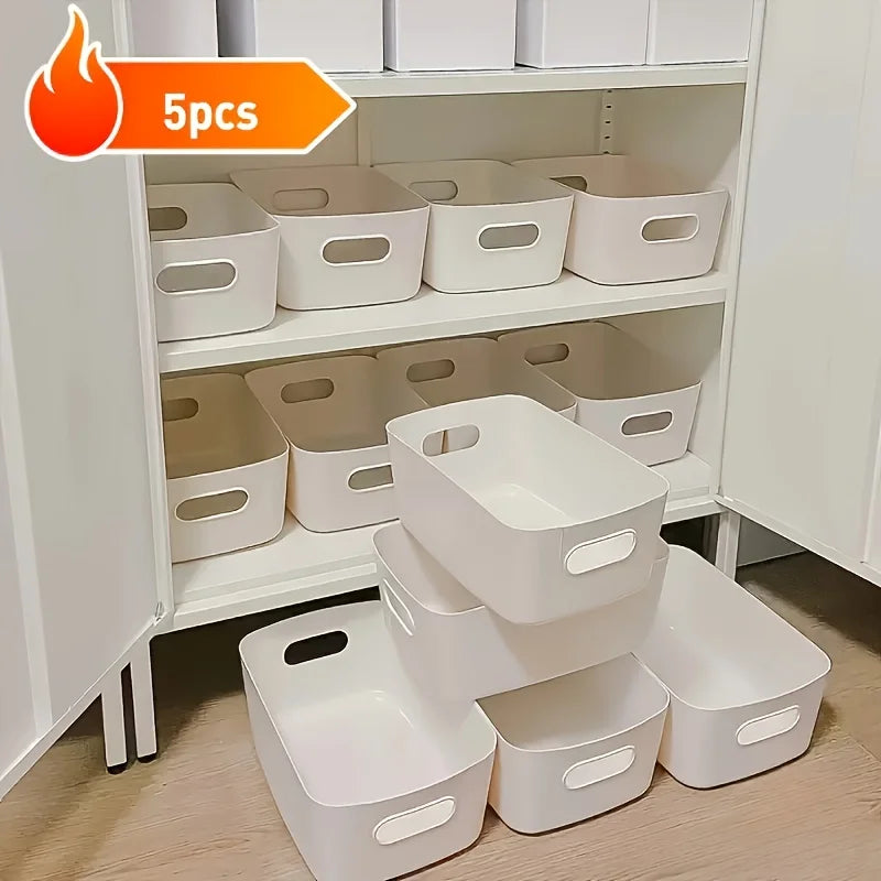 5er-Set stapelbare Aufbewahrungsboxen, rechteckige Organizer-Behälter aus Kunststoff, langlebig und wiederverwendbar, für Küche, Badezimmer und Studentenwohnheim-Artikel