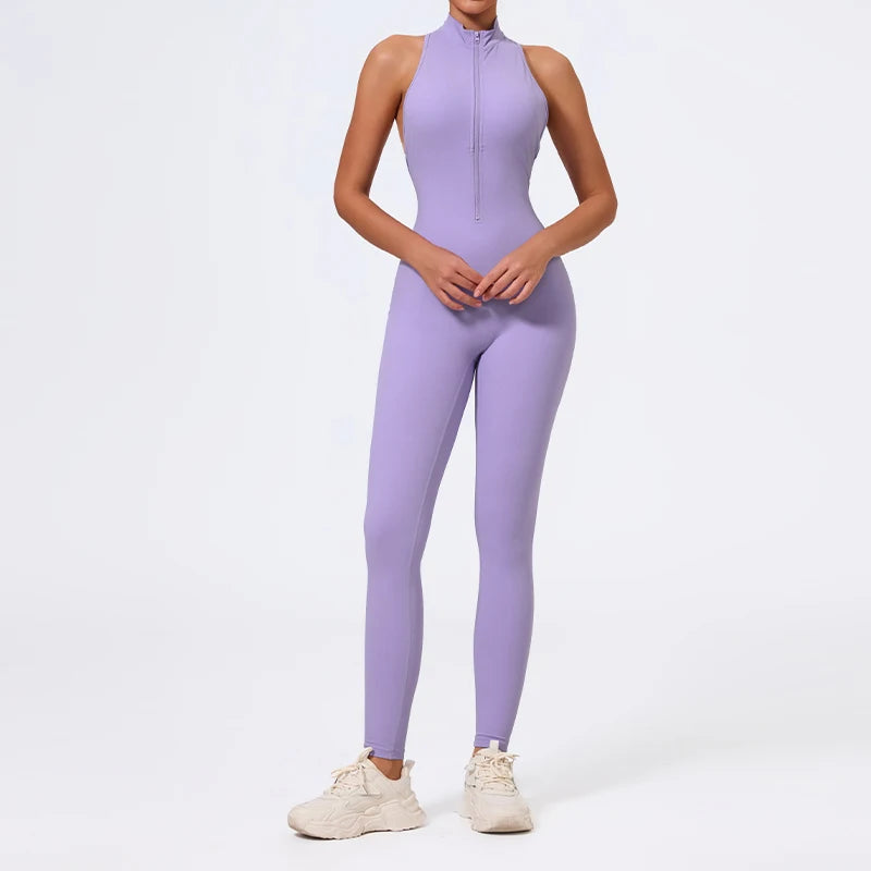 Sportoverall für Damen, mit Reißverschluss, offener Rücken