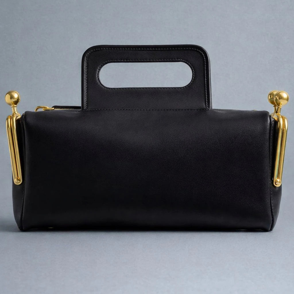 Alirattan 2026 New Arrival Women Black Retro Handle Handbag, Luxury Designer Gold Hardware Structured Shoulder Crossbody Bag