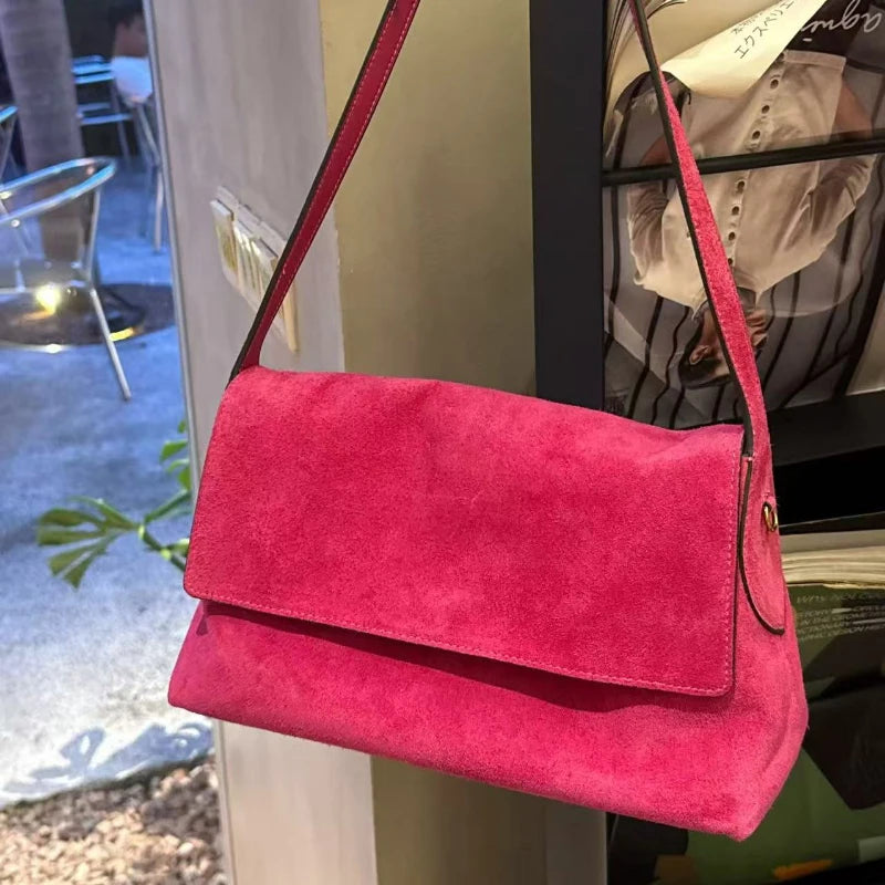 Luxury Genuine Leather Women's Shoulder Bag Large Capacity Flap Underarm Bag Simple Solid Color Soft Leather Brand Handbag
