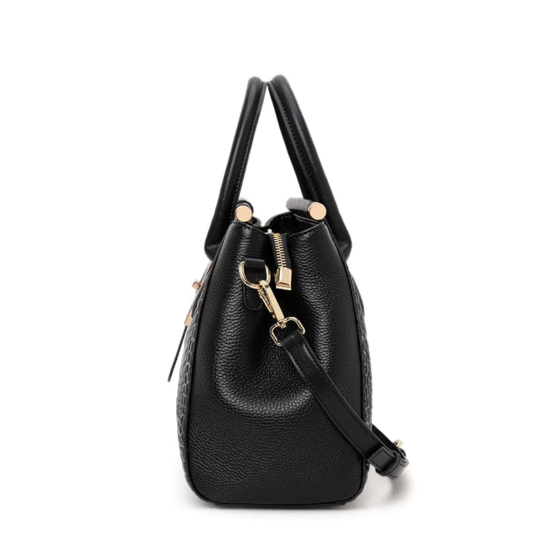 Aidrani Genuine Leather Women's Handbag, Fashion Crocodile Pattern Design, High-End Luxury Cowhide Bag Large Capacity