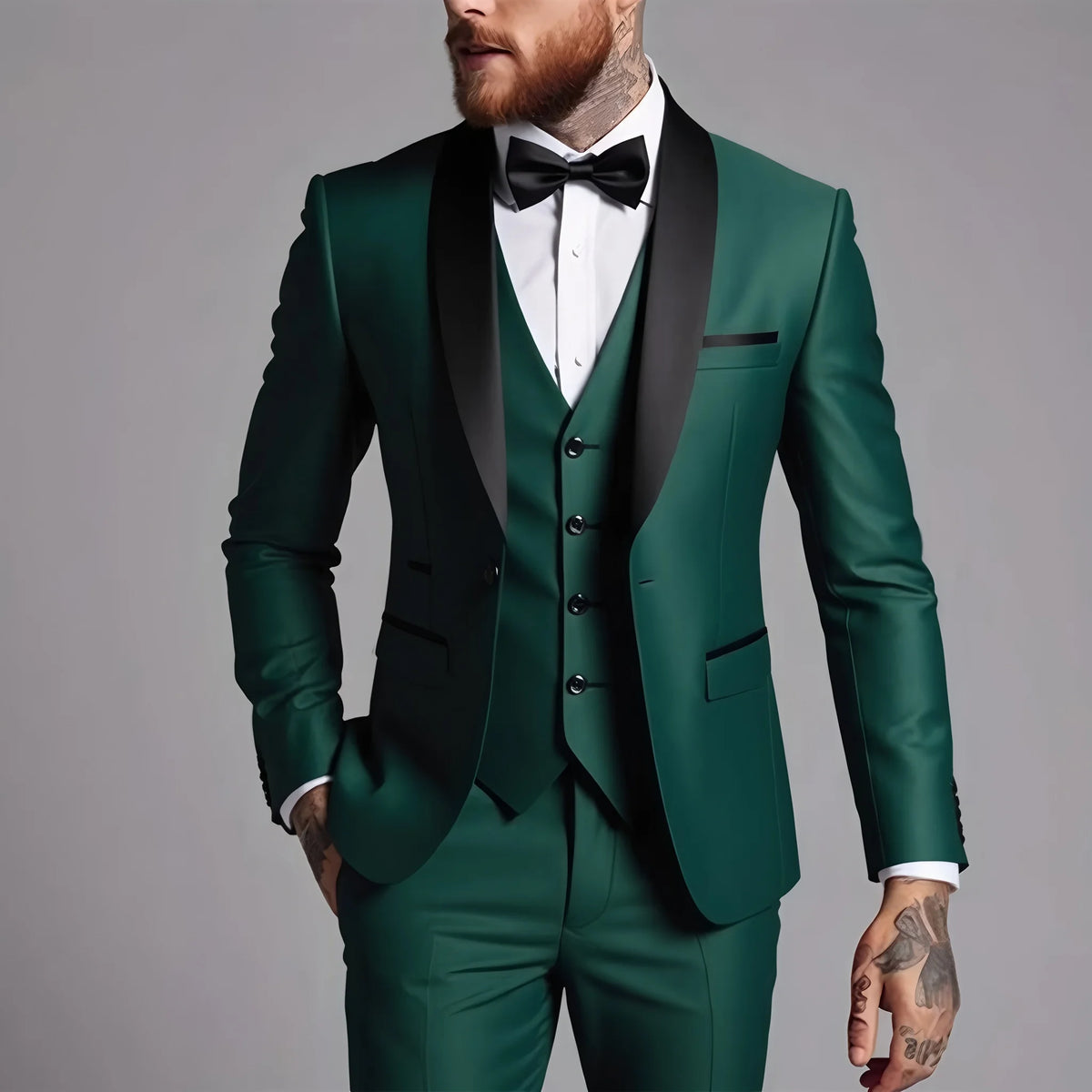 Men's 3 Piece Slim Fit Suit Set One Button Blazer Jacket Pants Tuxedo Set for Prom, Wedding and Business