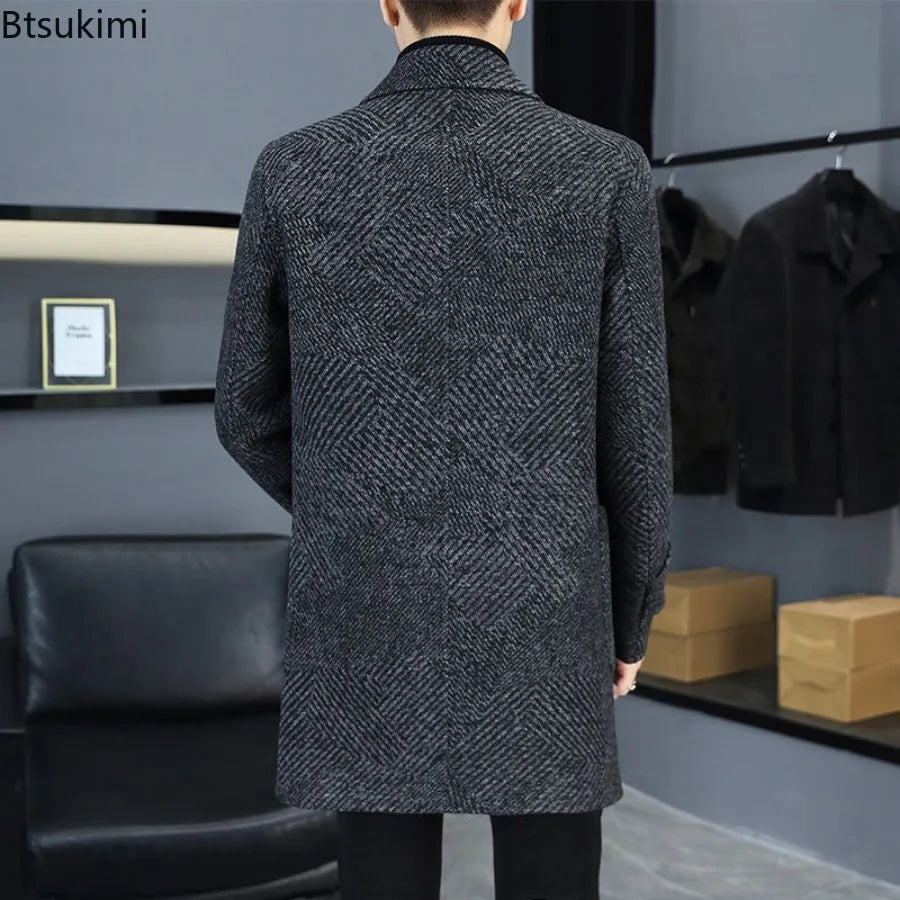 2026 New Men's Fashion Lapel Slim Single Breasted Trench Coats Mid-Length Double Side Woolen Overcoats Autumn Winter Men Clothes