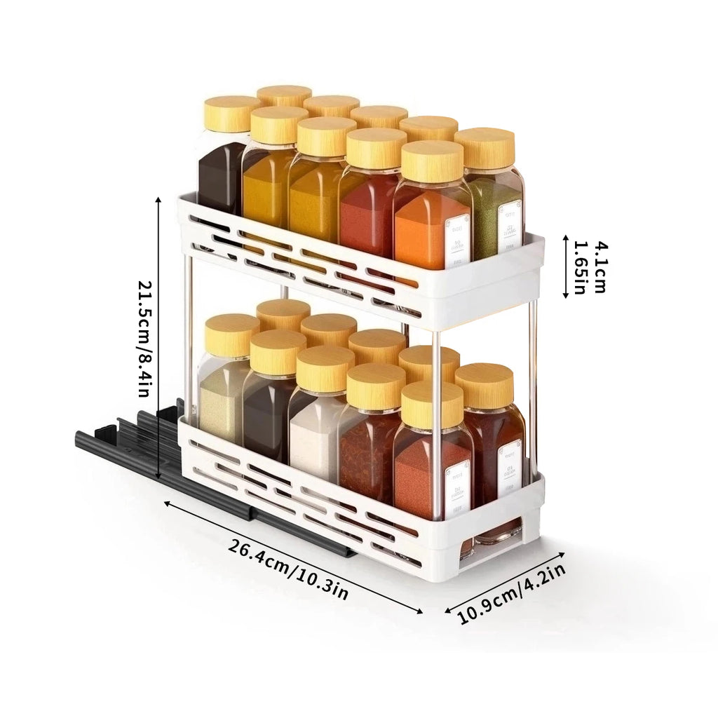 Especiero de gran capacidad con 2 niveles extraíbles, estante organizador multiusos de plástico para armarios de cocina