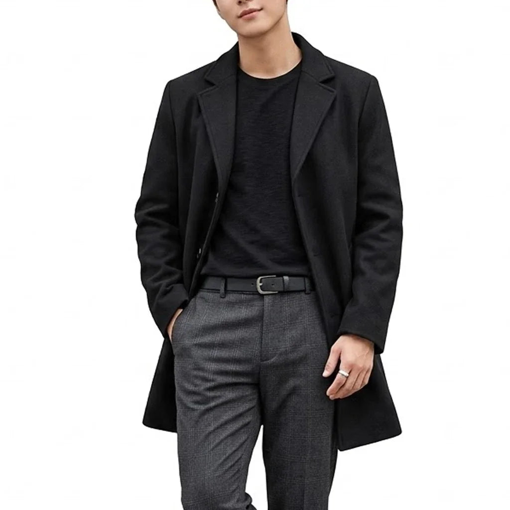 Autumn Men's Trench Coat Slim Fit Overcoat Casual Business Lapel Long Jacket Winter Warm Peacoat Casual Men's Coat Outerwear