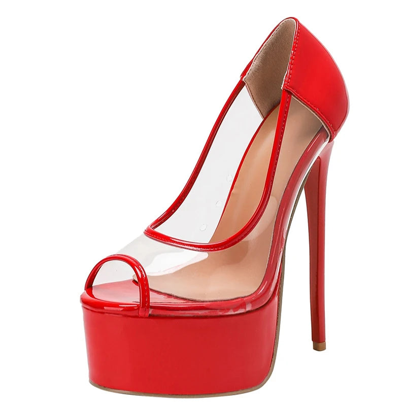 Scarpe peep toe donna Liyke rosse con inserti trasparenti