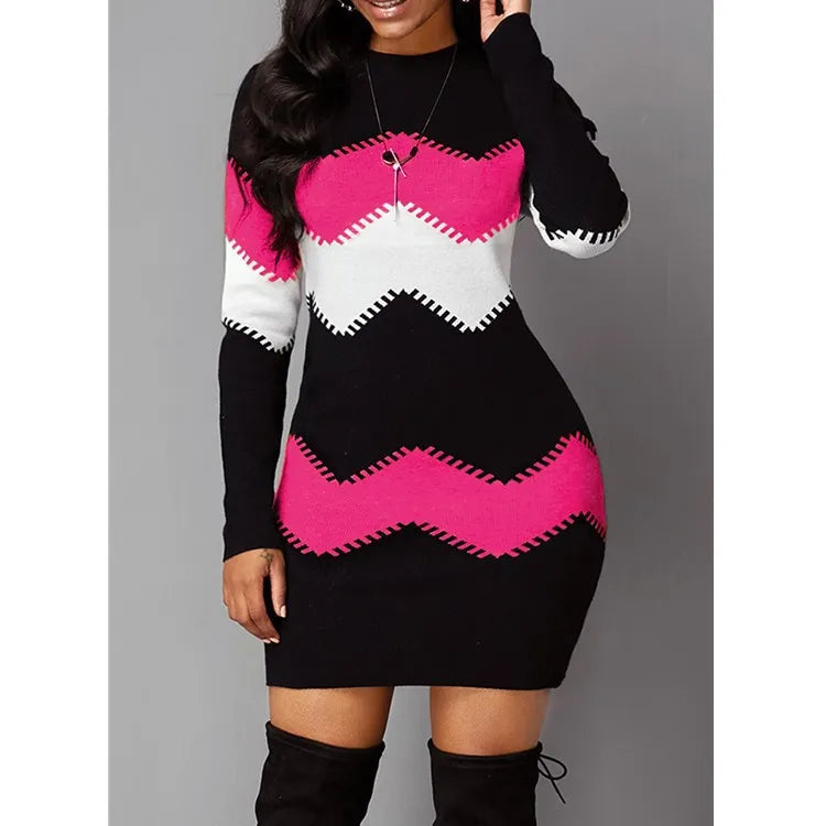 Mini abito in maglia da donna a collo alto
