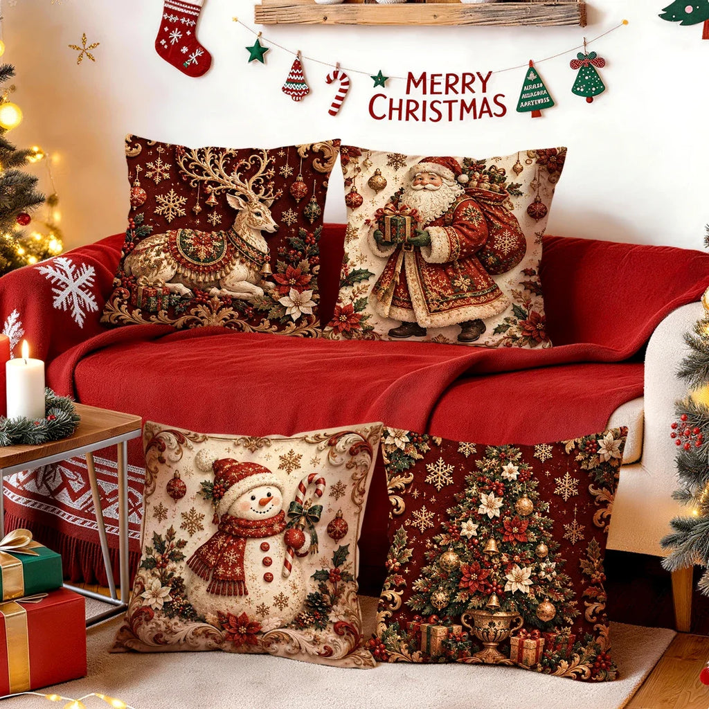 1/4 Stück Weihnachts-Reliefmuster-Kissen, Kissenbezug aus Polyester, Dekokissen, Kissenbezug für Zuhause, Auto und Sofa