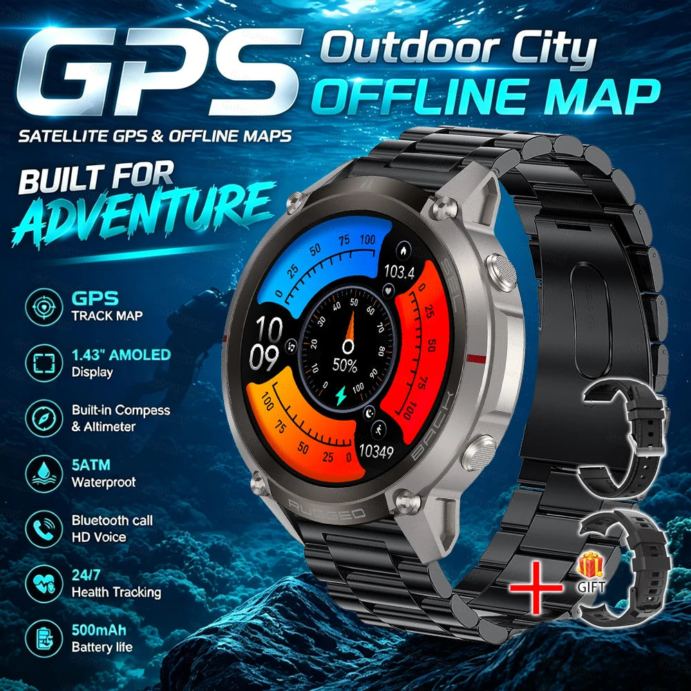 GPS Watch Professional Sport Smart Watch with Offline Map health Control Waterproof GPS Six-star positioning Tracking SmartWatch