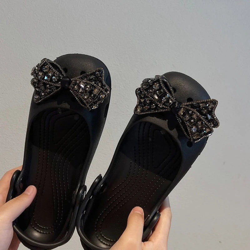 Elegantes adornos con lazo y diamantes de imitación para zapatos, accesorios de moda DIY para zuecos tipo ballet con agujeros, sandalias, fiestas, vacaciones y regalos.