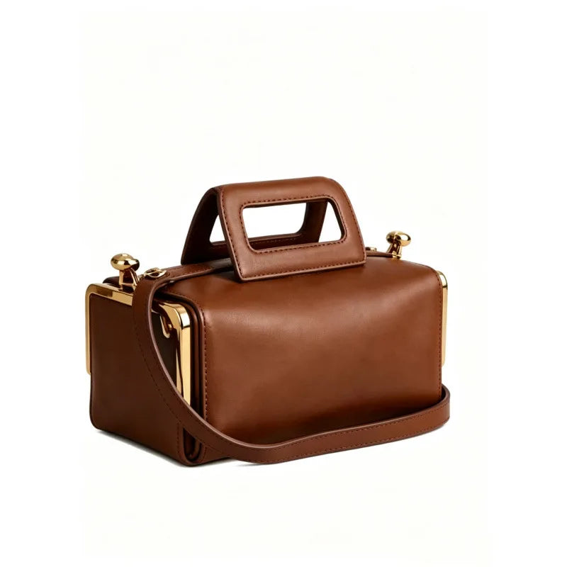 Alirattan 2026 New Arrival Women Black Retro Handle Handbag, Luxury Designer Gold Hardware Structured Shoulder Crossbody Bag