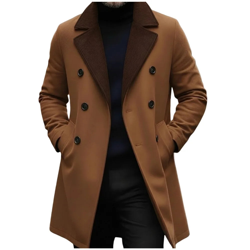Men Mid Length Overcoat Lapel Full Sleeve Wool Blends Coat Y2k Streetwear Double Breasted Classic Formal Work Autumn Winter 2026