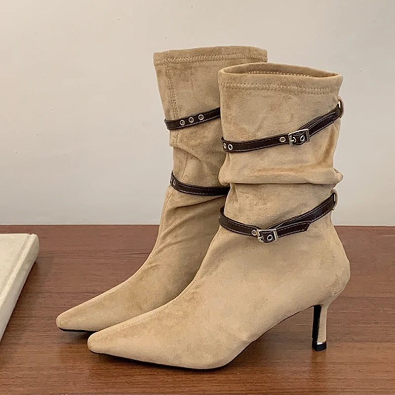 Stivaletti donna Liyke effetto suede con doppi cinturini