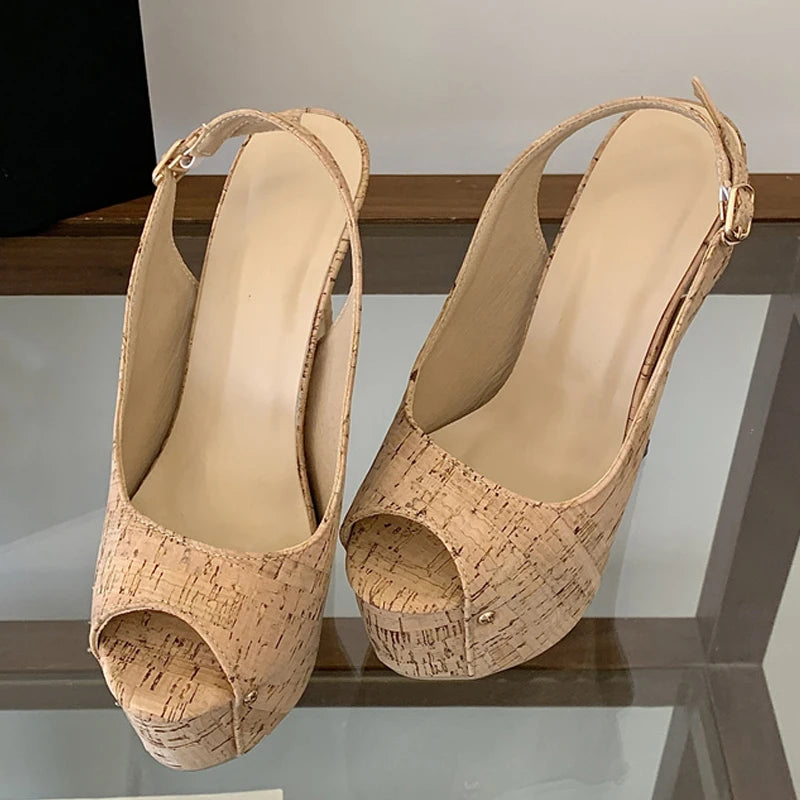 Scarpe peep toe donna Liyke con plateau effetto sughero