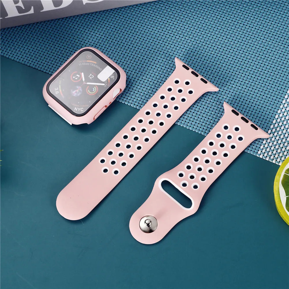 Sport Strap for Apple Watch ultra 4 3 2 49mm 38/40/41/42/44/45/46mm Breathable Silicone band for iWatch Series 12 11 10 9 8 7 SE