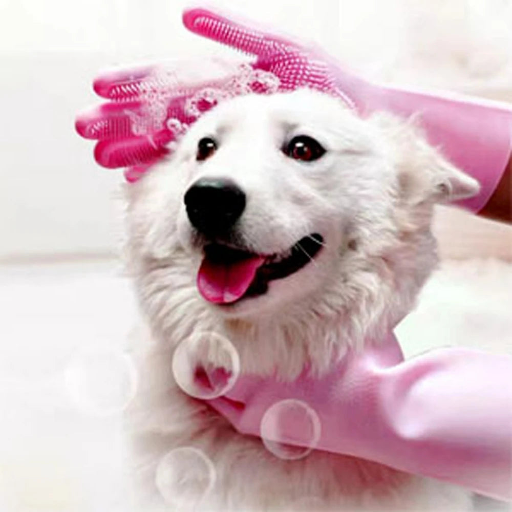 Gants de toilettage pour chiens et chats, gants de lavage en silicone avec brosse pour shampooing, gants de nettoyage pour vaisselle et épilation, multifonctionnels