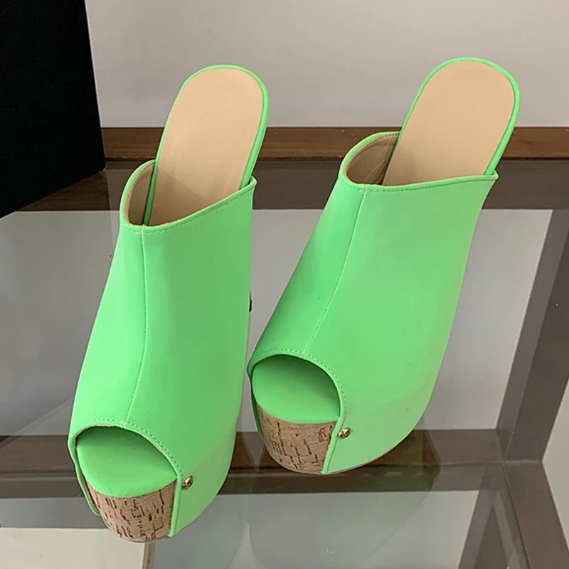 Mules donna Liyke verdi con plateau effetto sughero