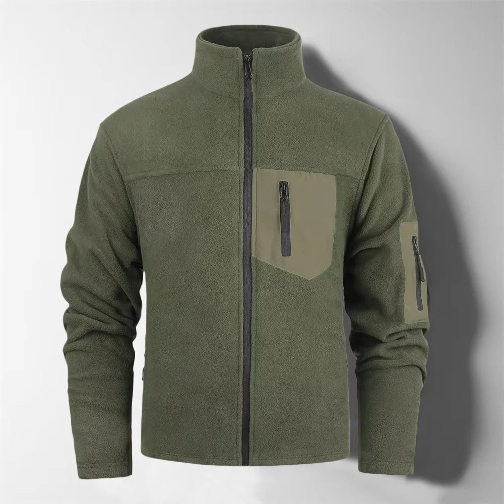 Autumn Winter Men's Zipper Pocket Jacket Coat Polar Fleece Windproof Stand Collar Thermal Outerwear Male Fashion Cargo Jacket