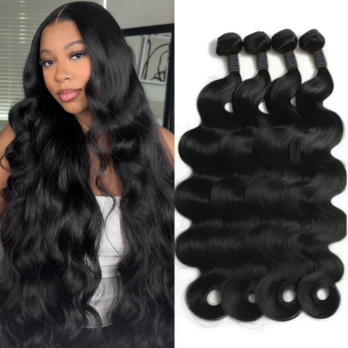 12A Body-Wave-Haarbündel aus unbehandeltem brasilianischem Remy-Echthaar, 14–30 Zoll, Naturfarbe, Echthaar-Extensions
