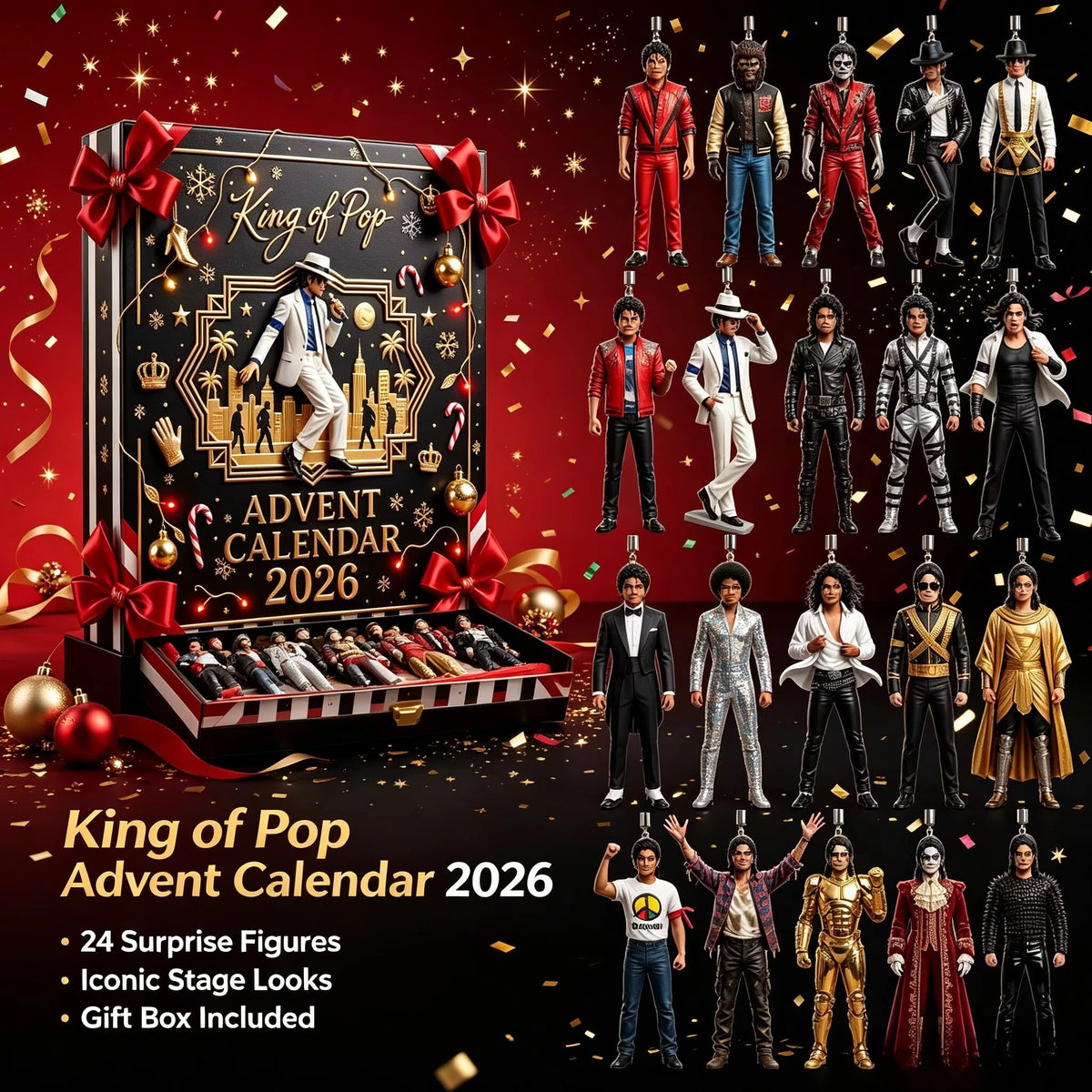 2026 Michael Jackson Christmas Advent Calendar Classic Stage 2D Acrylic Hanging Figurine Xmas Tree Decor Gift for Music Fans S