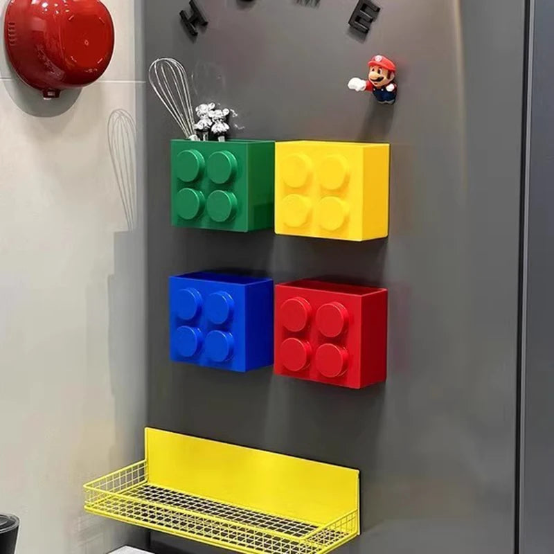 Magnetic Storage Box Building Blocks Storage Rack  Kitchen No-Drill Refrigerator Magnet Storage Box Wall-mounted Container