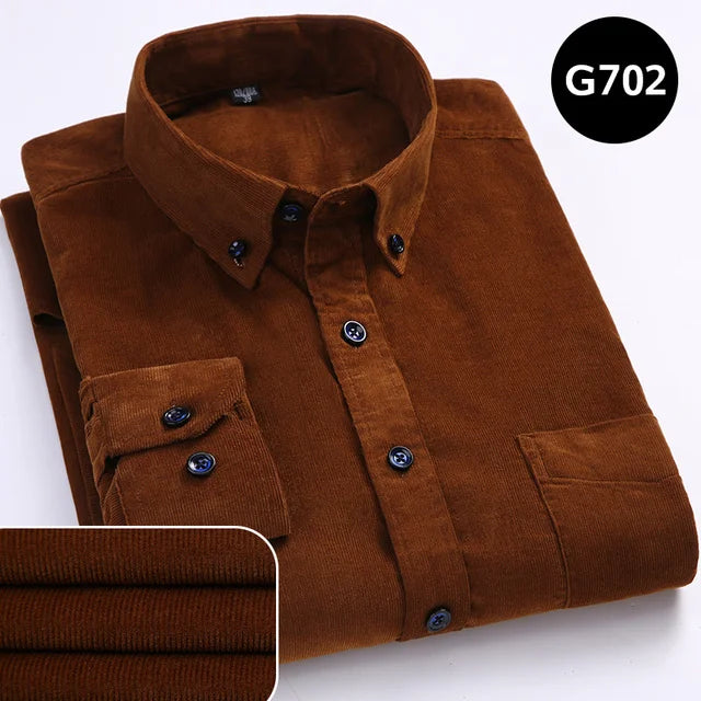 100% Cotton Men's Corduroy Shirts Long Sleeve Casual Regular Fit Business Dress Shirts  Man Comfortable Pocket Clothes 7XL 6XL