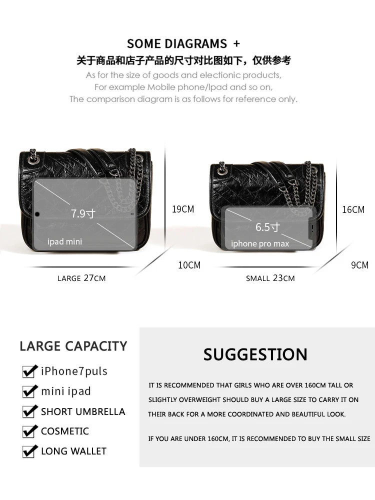 Luxury Genuine Leather Messenger Bag High End Luxury Brand Woman Single Shoulder Underarm Bag Retro Pleated Niki Chain Hobo Bag