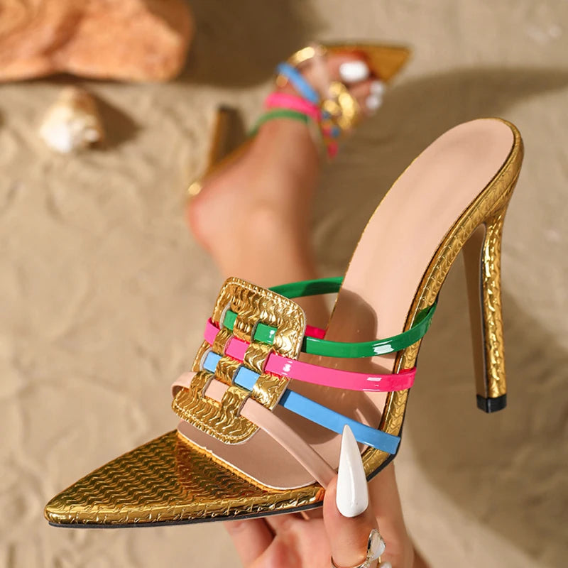 Mules donna Liyke multicolore con fibbie decorative