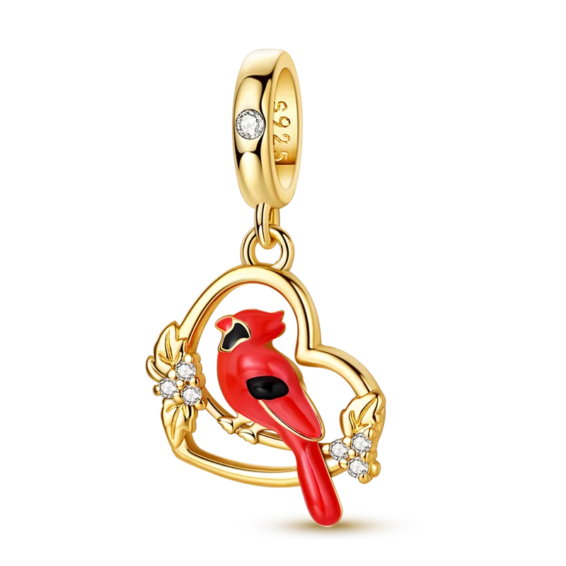 925 Sterling Silver Bright Red Charms Bead CZ Zircon Cute Doll Pendants Fit Original Bracelet DIY Jewelry Women Gift