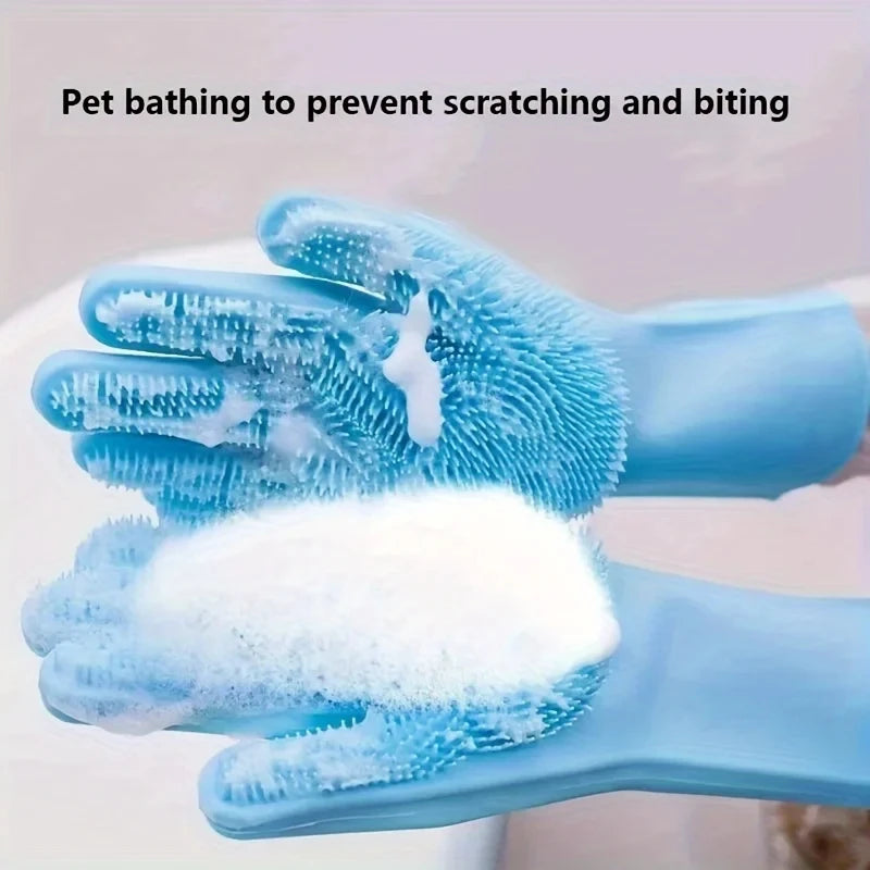 Guantes de limpieza y aseo para mascotas, guante de champú para bañar perros y gatos, esponja limpiadora mágica de silicona para lavar platos, guante quitapelos