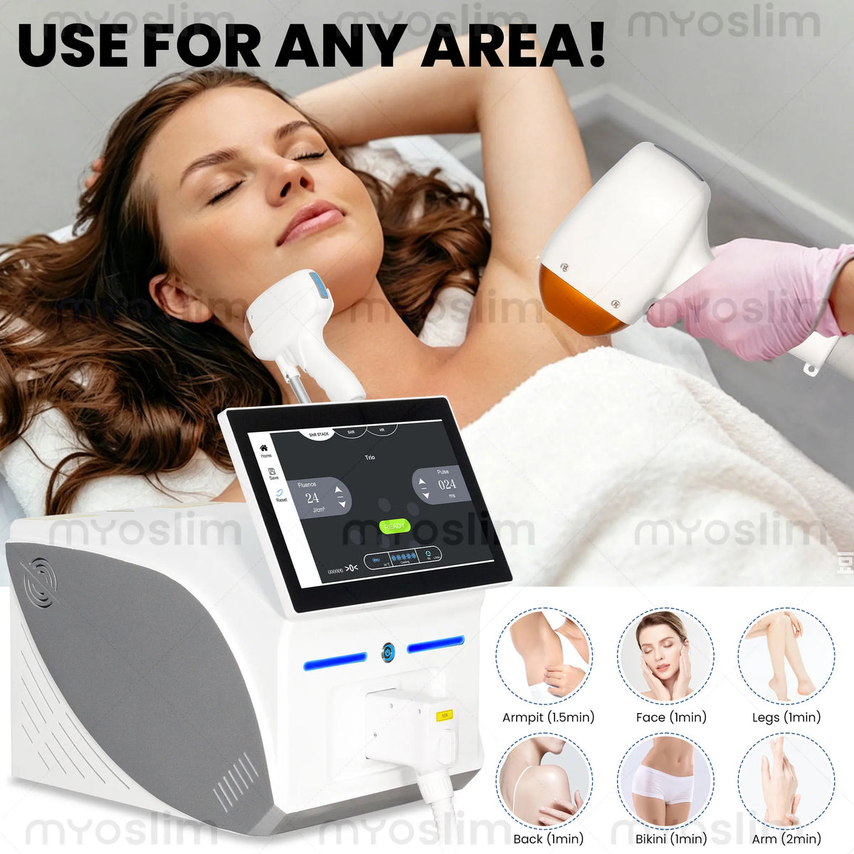 6000W 808 Diode Laser Hair Removal Machine for Face and Body Desktop Model with 755/808/940/1064nm Wavelengths